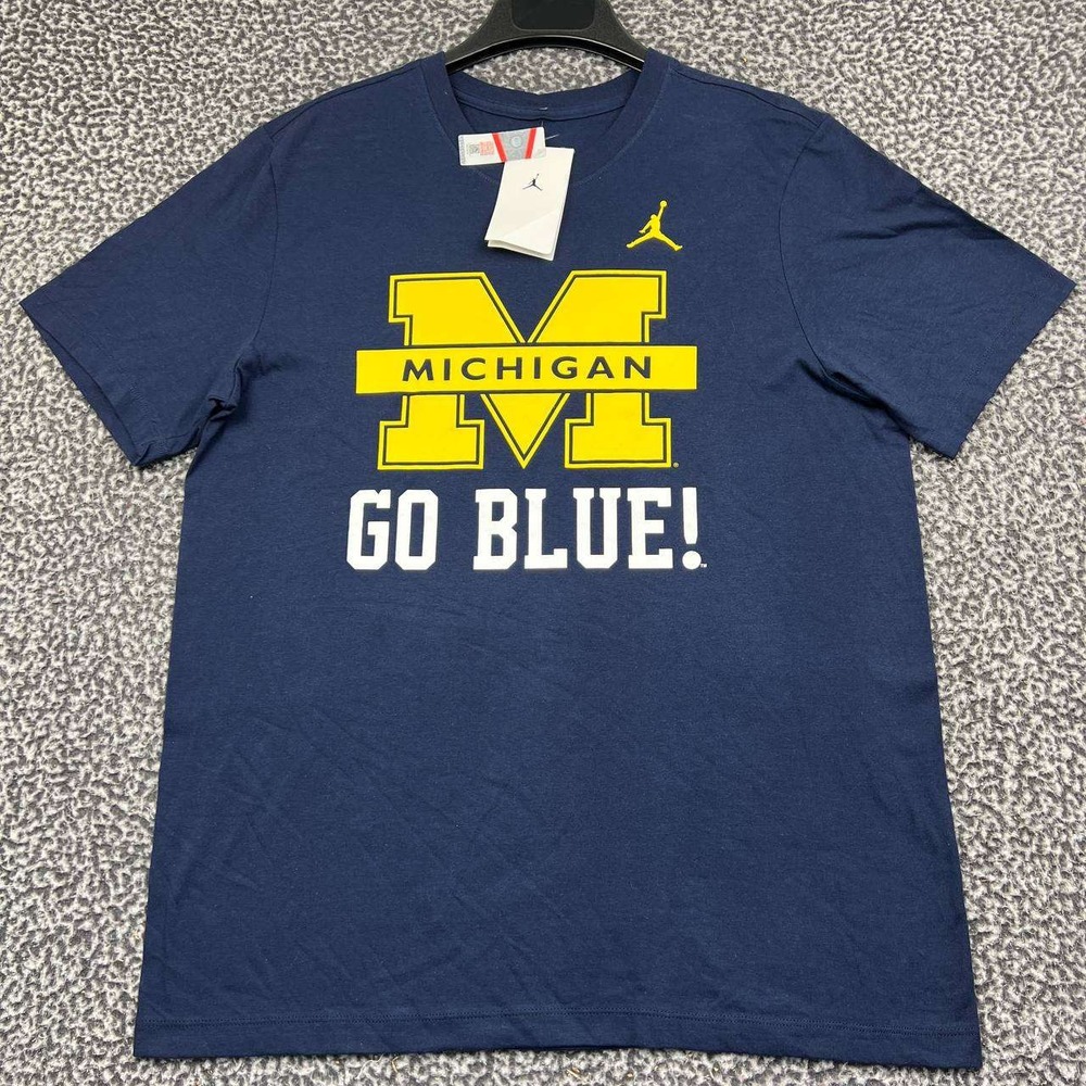 Nike Michigan Wolverines Go Blue Shirt Men Large Navy Jordan Cotton New L